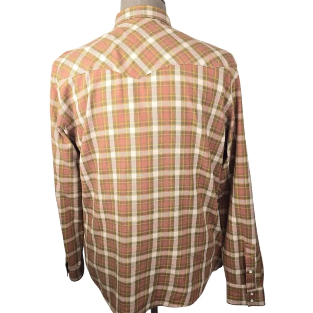 Dakota Grizzly Men's XL Western Plaid Flannel Shirt Pearl Snaps Orange Brown